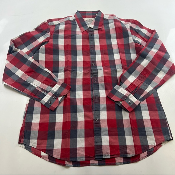 stanza men’s check red gray button down shirt 16 1/2 L20-8 - Picture 2 of 5